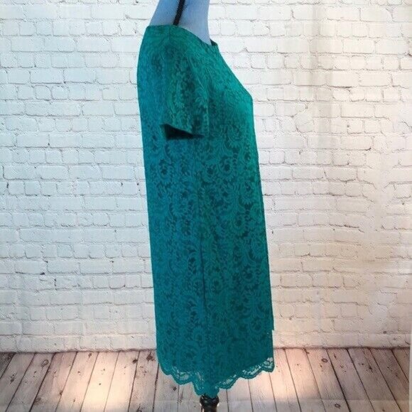 Cece Dress Jade Green Lace Shift Short Sleeve Knee Length Size 6 - Picture 3 of 8